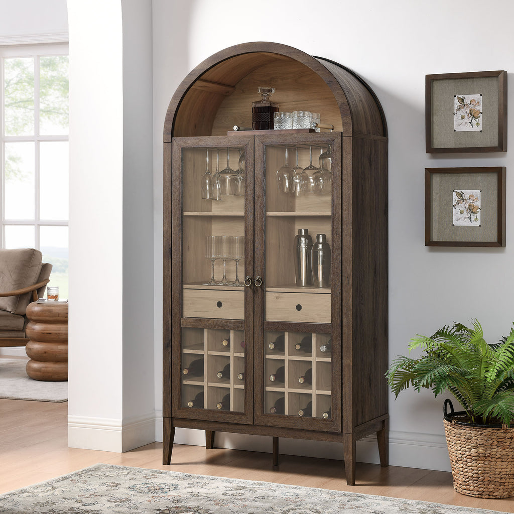 Nolan Arched Bar Cabinet - Walnut Light Oak