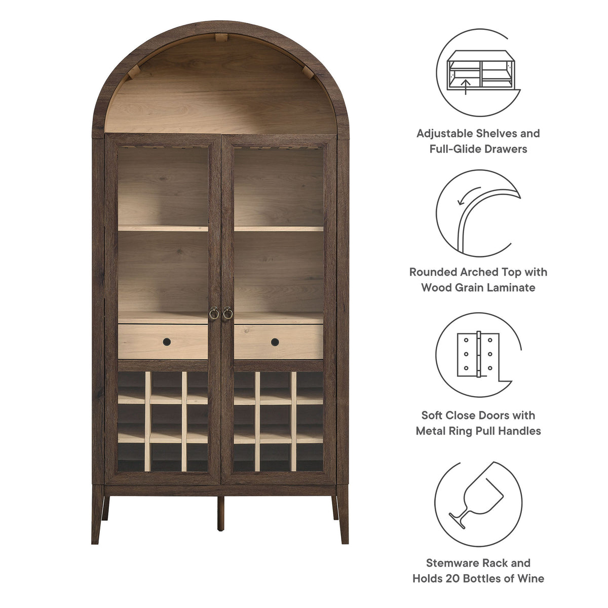 Nolan Arched Bar Cabinet - Walnut Light Oak