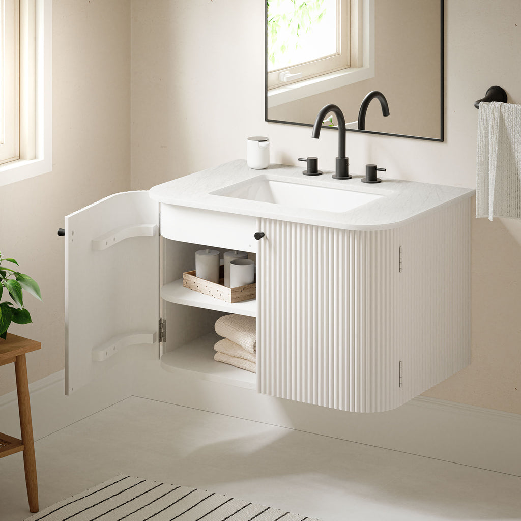 Zia 30" Wall-Mount Bathroom Vanity with Marble Sink - Ivory