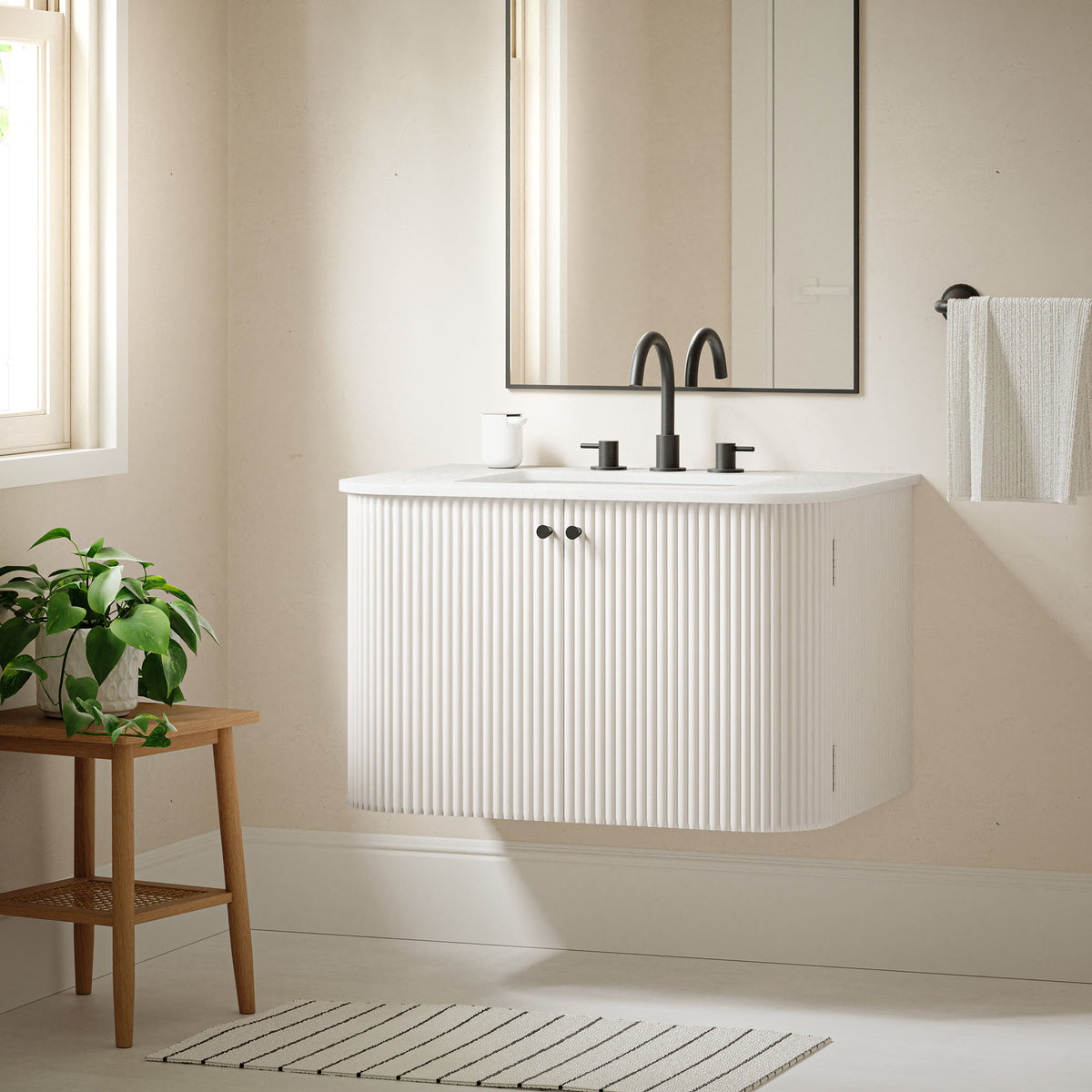 Zia 30" Wall-Mount Bathroom Vanity with Marble Sink - Ivory