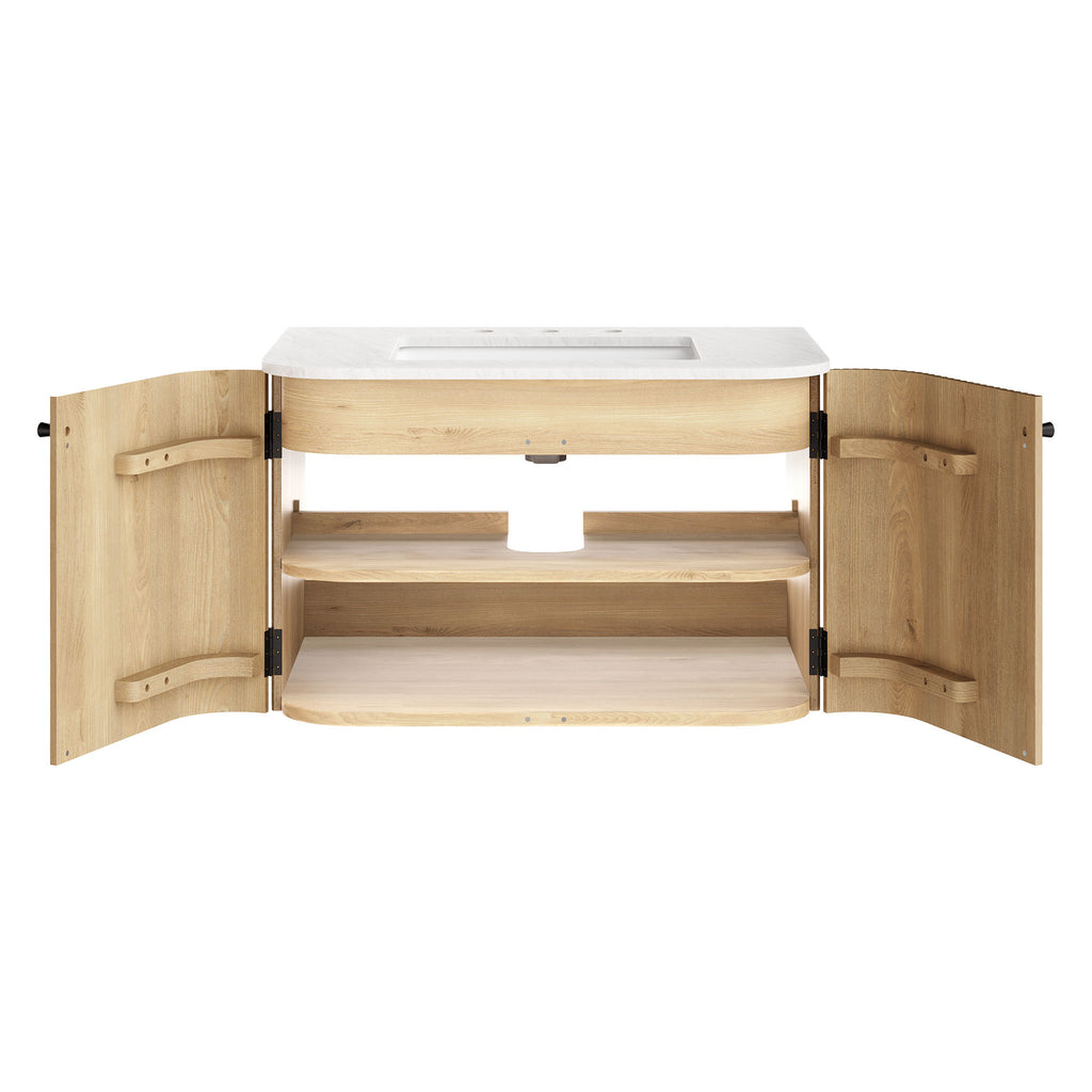 Zia 30" Wall-Mount Bathroom Vanity with Marble Sink - Natural