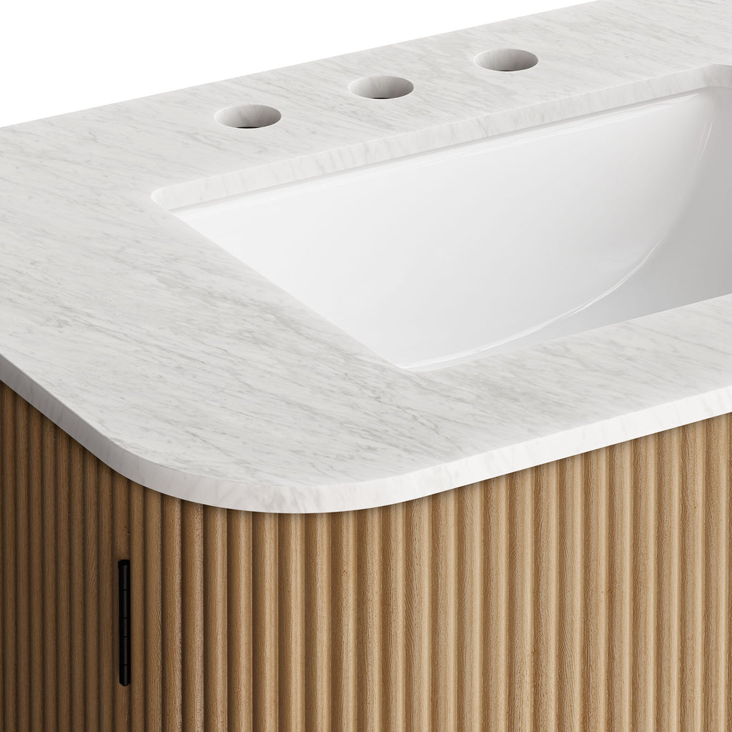 Zia 30" Wall-Mount Bathroom Vanity with Marble Sink - Natural