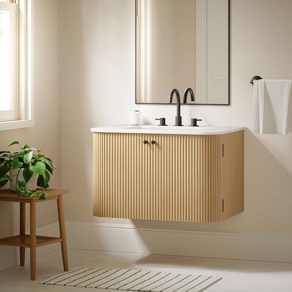 Zia 30" Wall-Mount Bathroom Vanity with Marble Sink - Natural