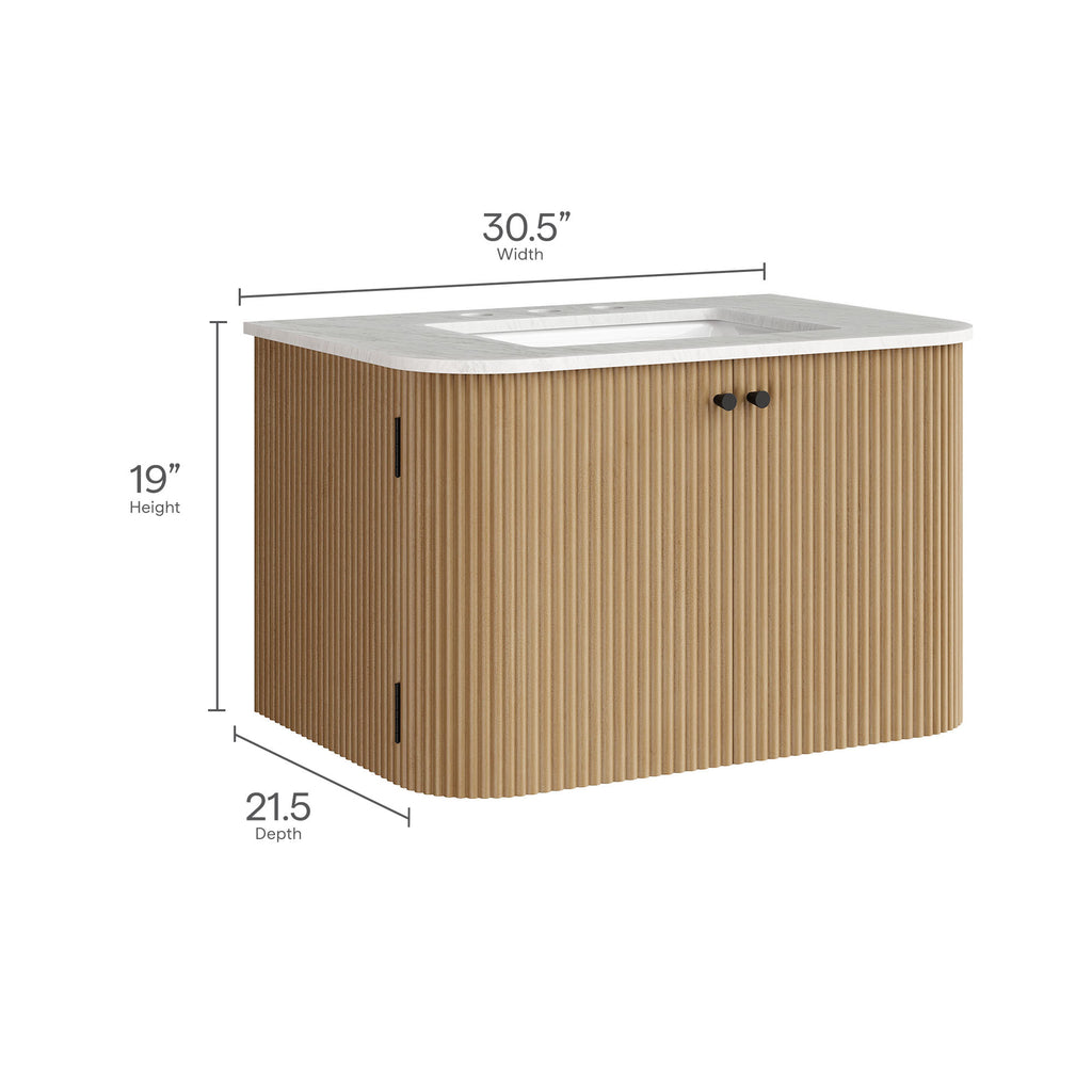 Zia 30" Wall-Mount Bathroom Vanity with Marble Sink - Natural