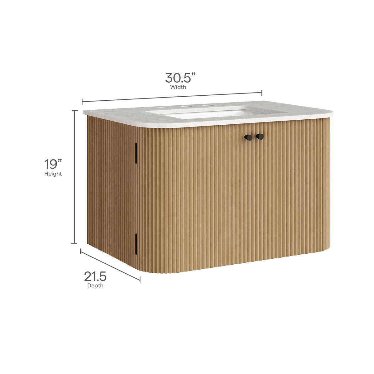Zia 30" Wall-Mount Bathroom Vanity with Marble Sink - Natural