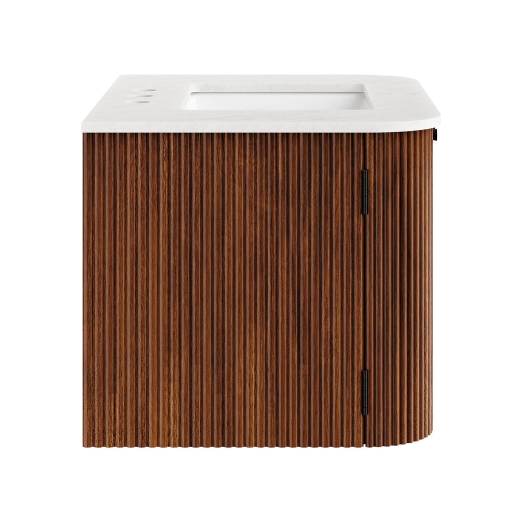 Zia 30" Wall-Mount Bathroom Vanity with Marble Sink - Walnut