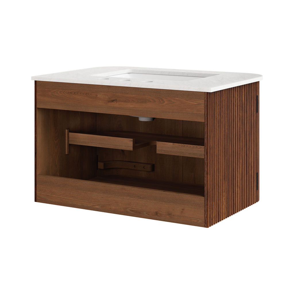 Zia 30" Wall-Mount Bathroom Vanity with Marble Sink - Walnut