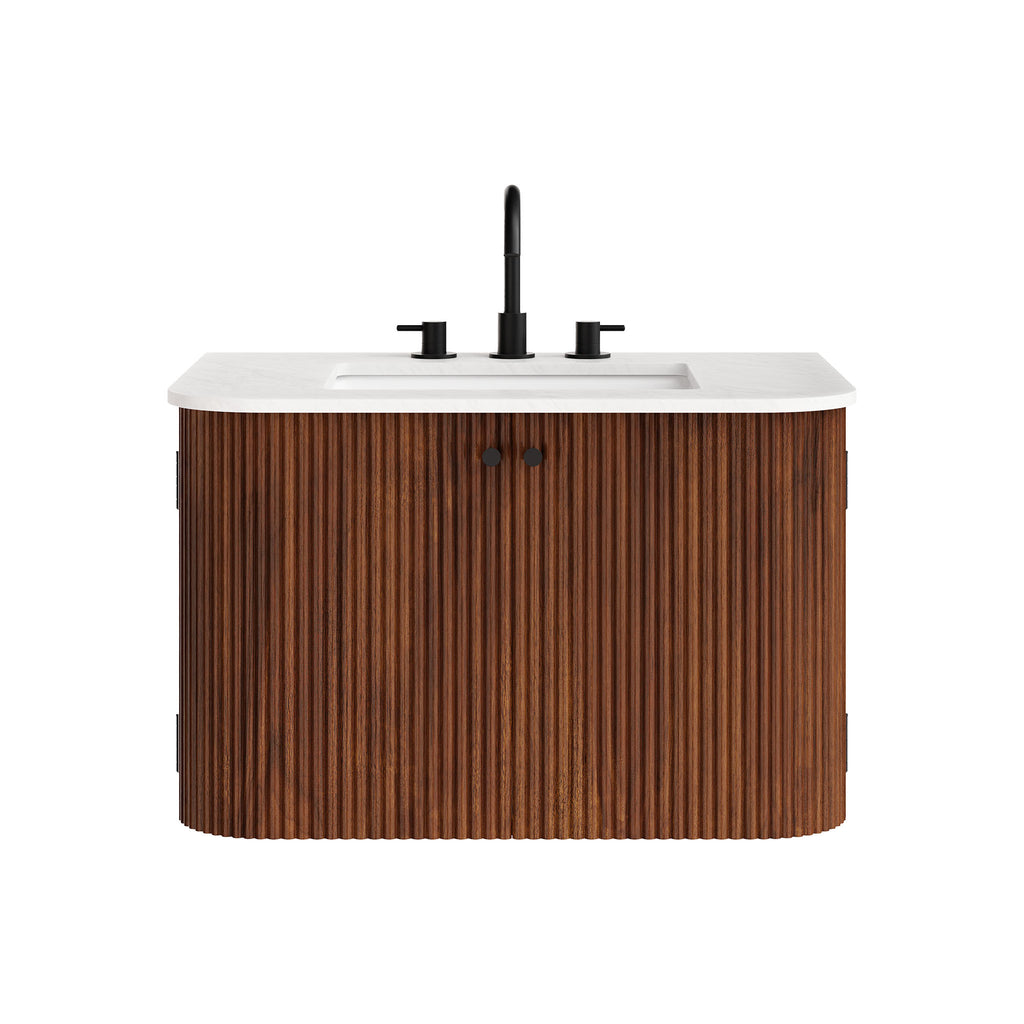 Zia 30" Wall-Mount Bathroom Vanity with Marble Sink - Walnut