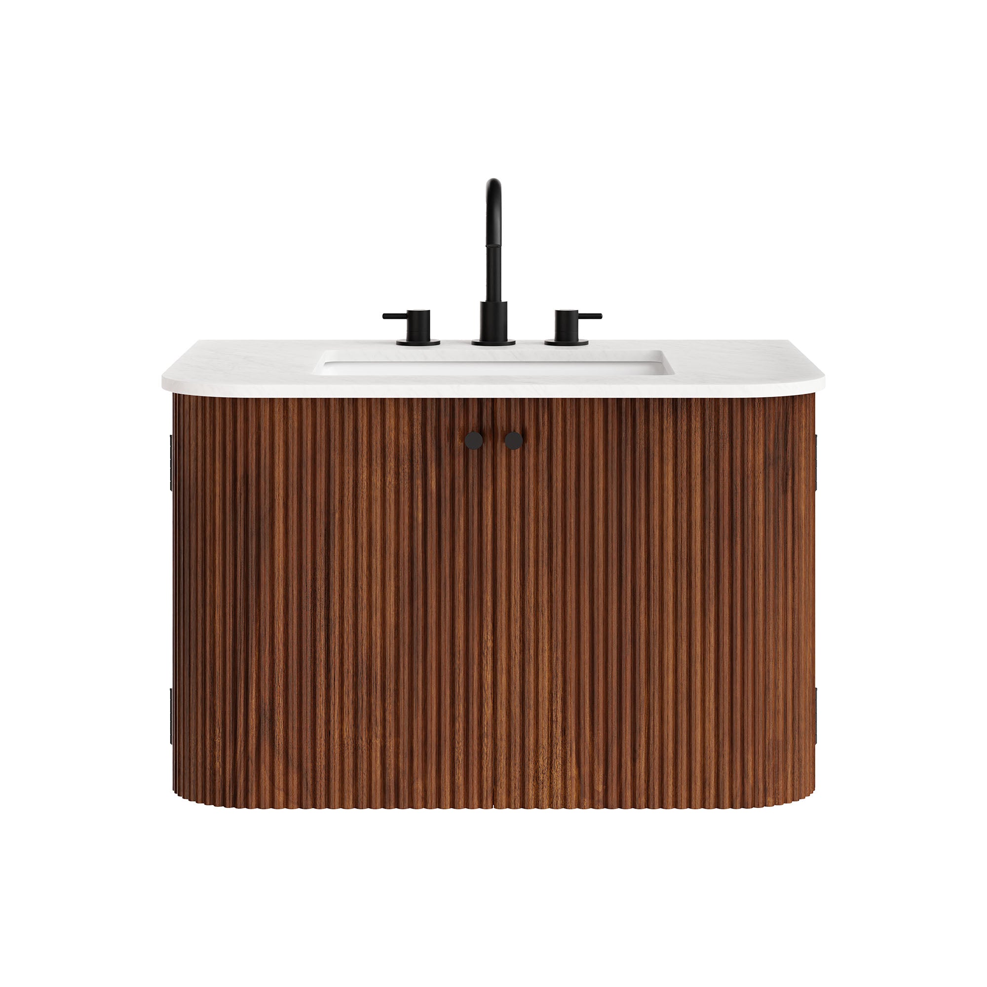 Zia 30" Wall-Mount Bathroom Vanity with Marble Sink - Walnut