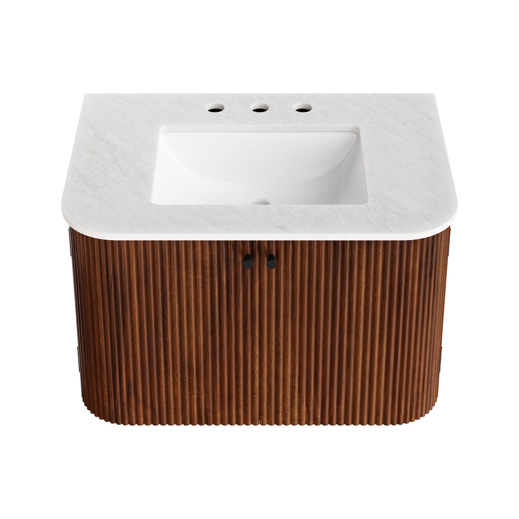 Zia 30" Wall-Mount Bathroom Vanity with Marble Sink - Walnut