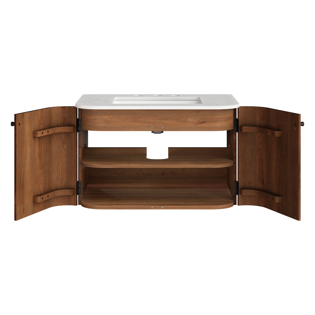 Zia 30" Wall-Mount Bathroom Vanity with Marble Sink - Walnut