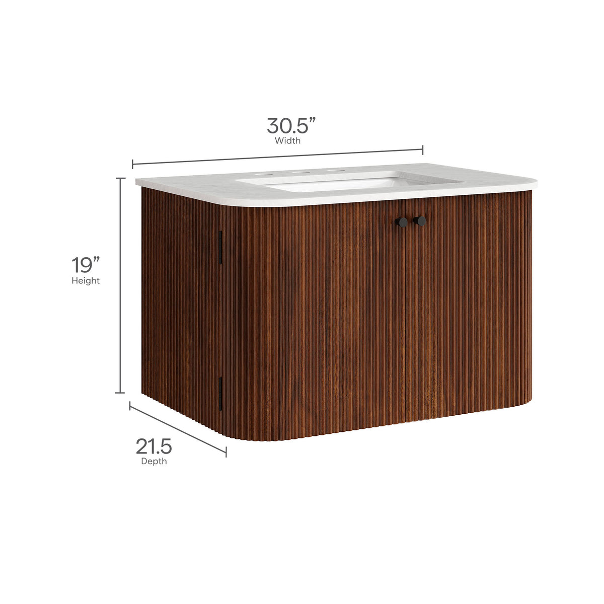 Zia 30" Wall-Mount Bathroom Vanity with Marble Sink - Walnut