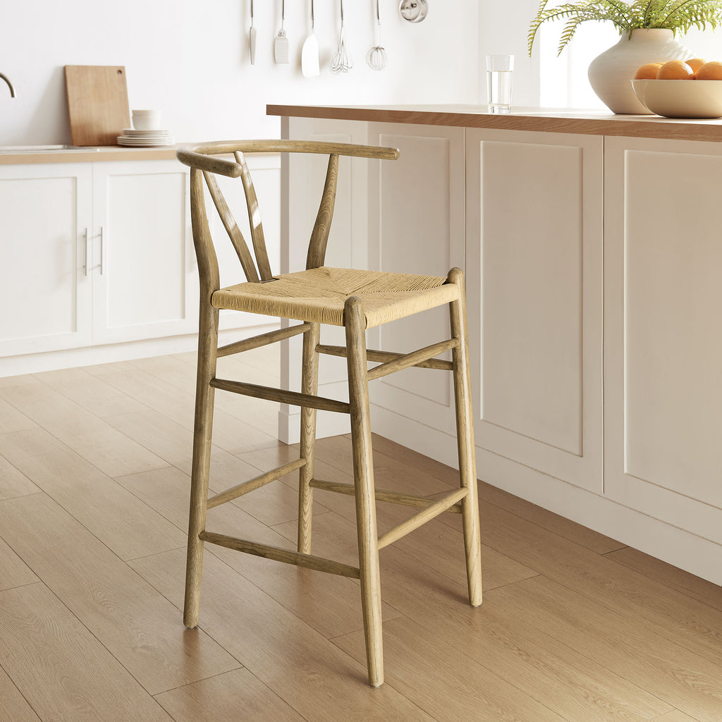 Amish Wood Bar Stool - Weathered Gray Teak