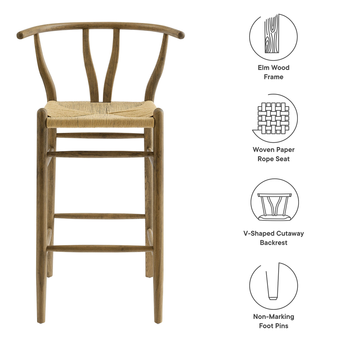 Amish Wood Bar Stool - Weathered Gray Teak