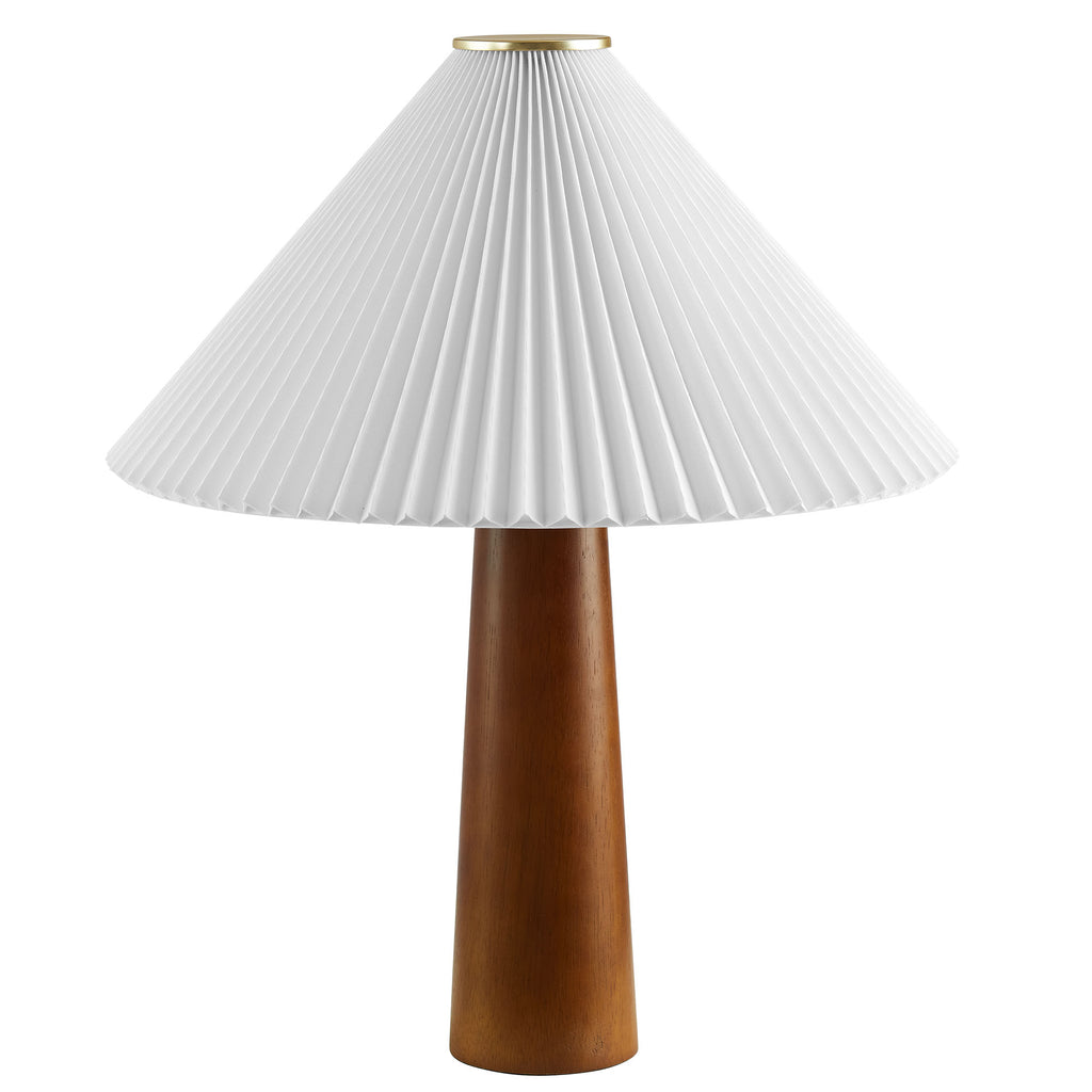 Jessica Wooden Base Table Lamp With Pleated Fabric Shade - Walnut