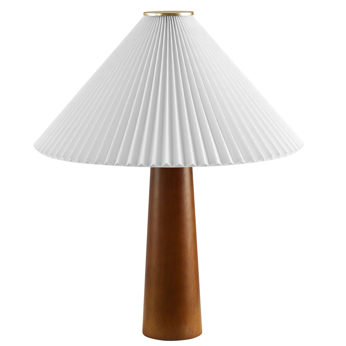 Jessica Wooden Base Table Lamp With Pleated Fabric Shade - Walnut