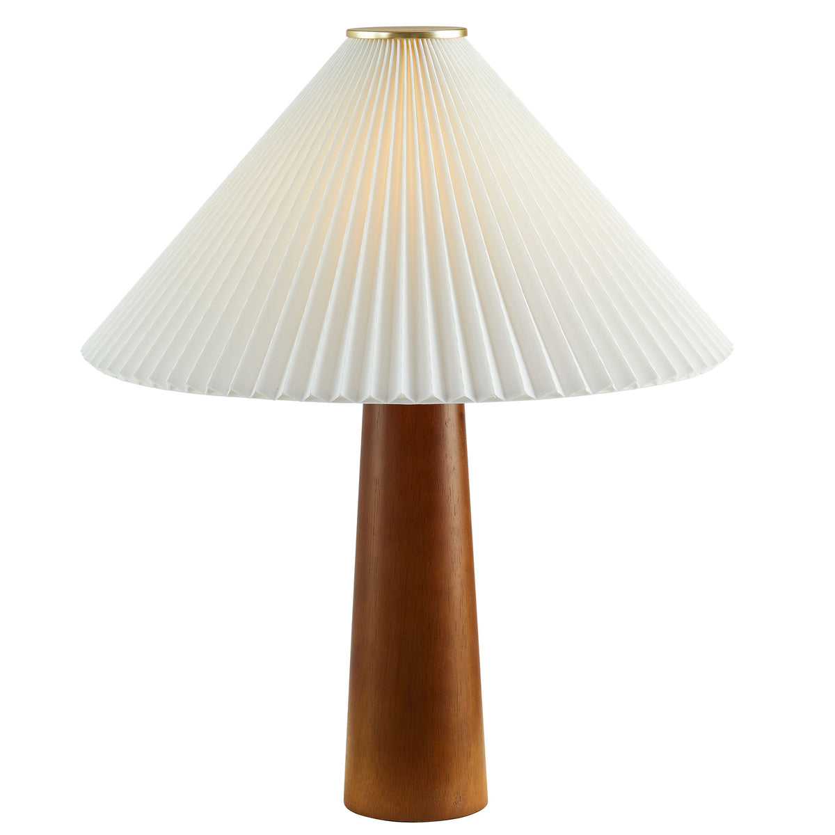 Jessica Wooden Base Table Lamp With Pleated Fabric Shade - Walnut