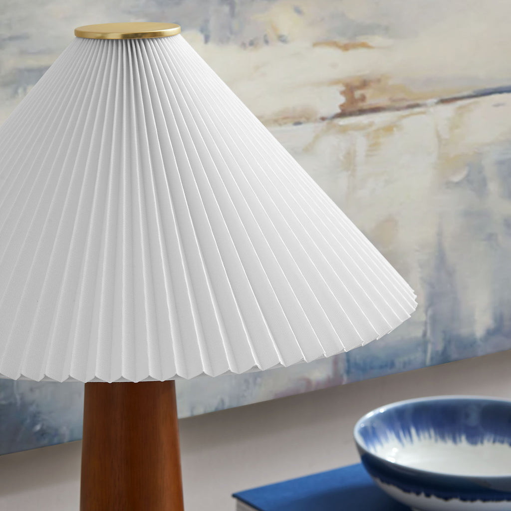 Jessica Wooden Base Table Lamp With Pleated Fabric Shade - Walnut