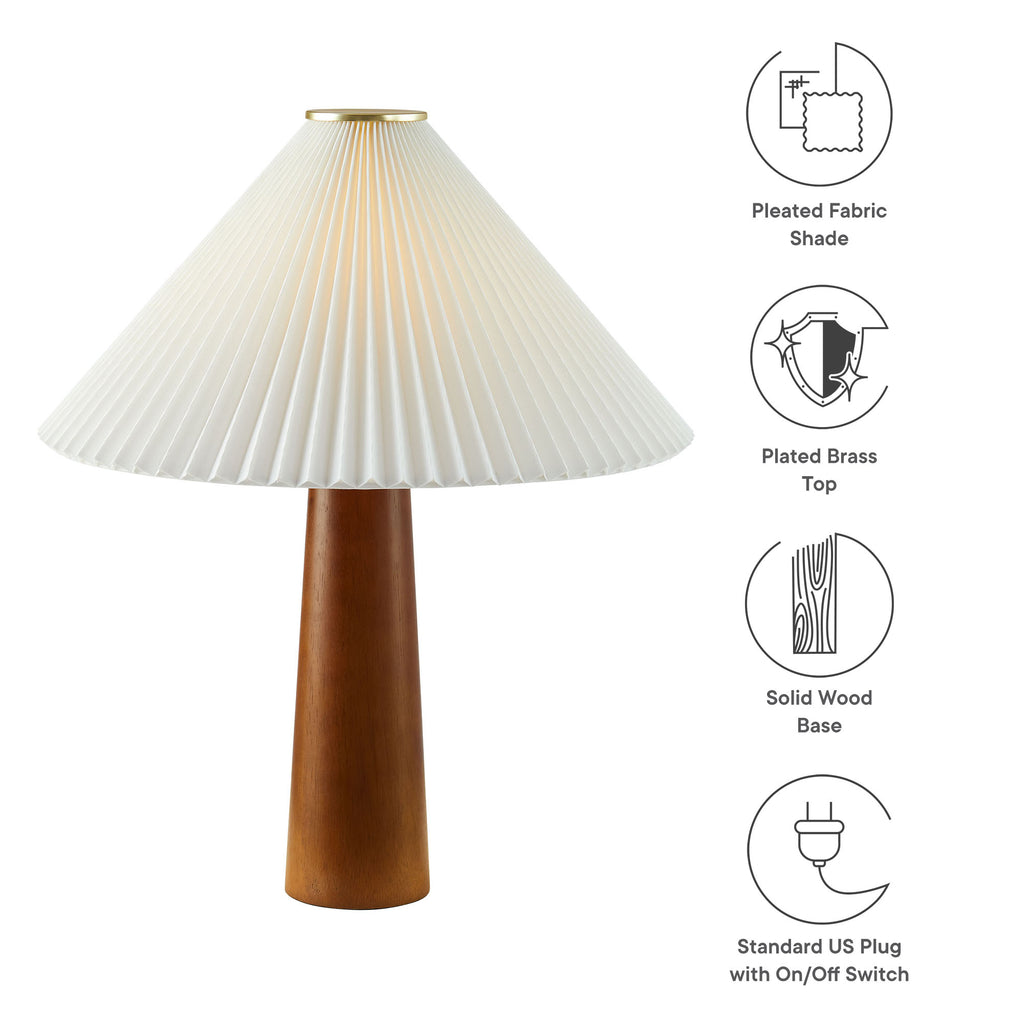 Jessica Wooden Base Table Lamp With Pleated Fabric Shade - Walnut