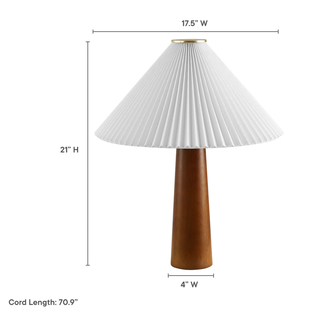 Jessica Wooden Base Table Lamp With Pleated Fabric Shade - Walnut