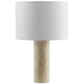 Zenith Travertine Table Lamp With Fabric Drum Shade