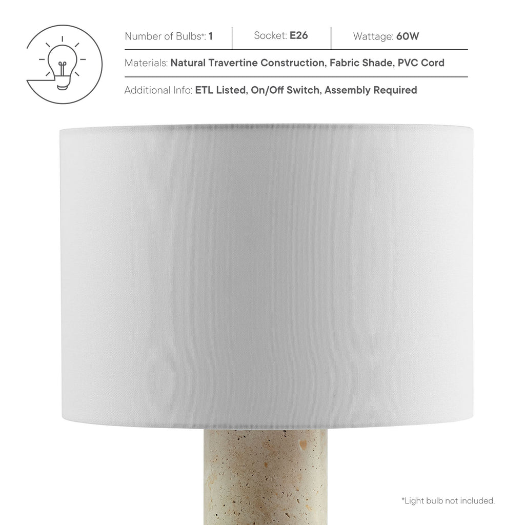 Zenith Travertine Table Lamp With Fabric Drum Shade