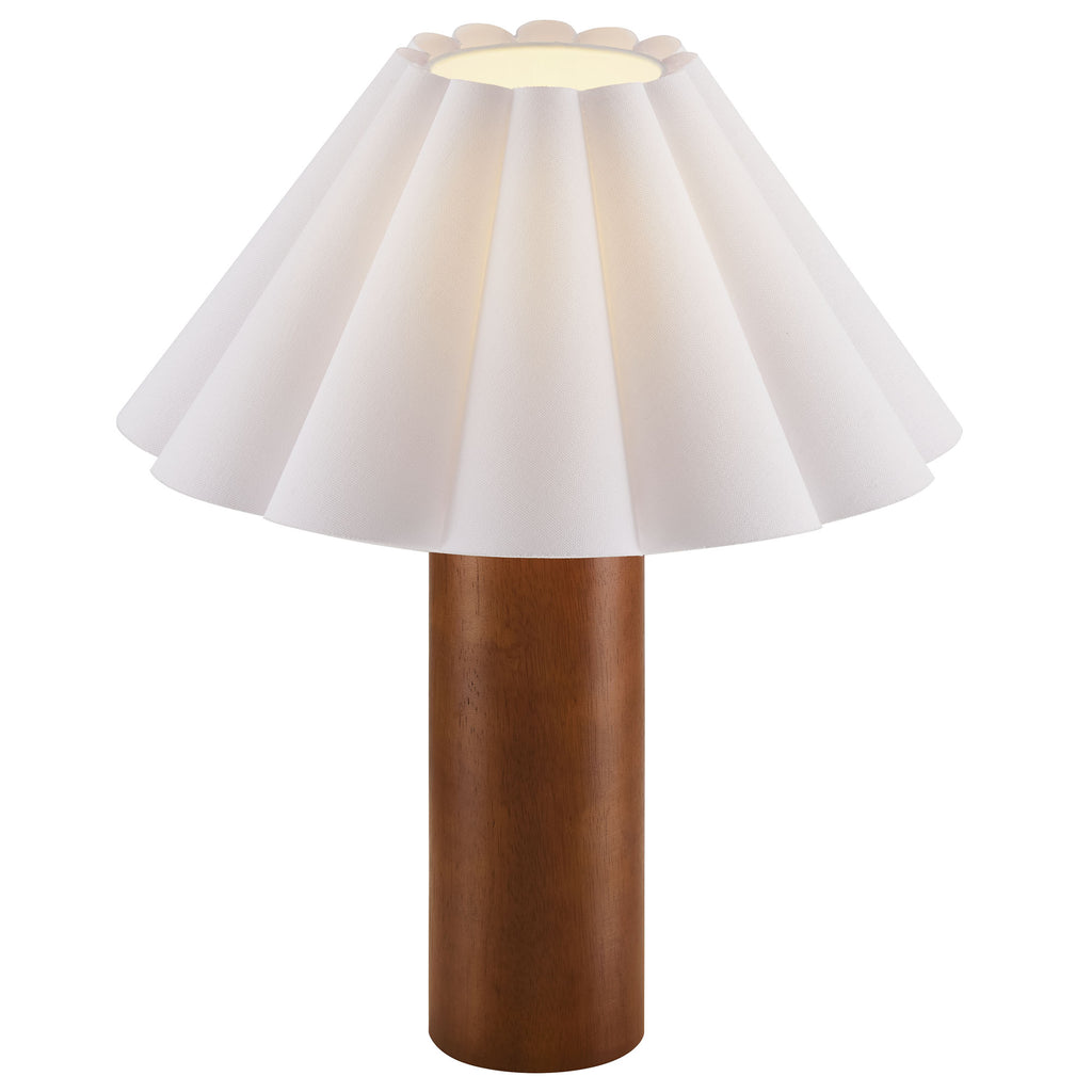 Flora Wood Table Lamp With Pleated Petal Shade - Walnut