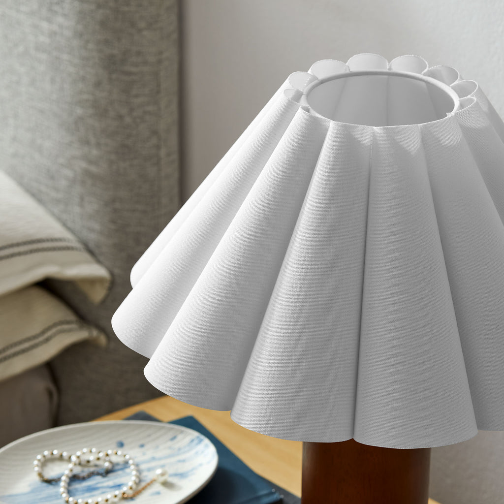 Flora Wood Table Lamp With Pleated Petal Shade - Walnut