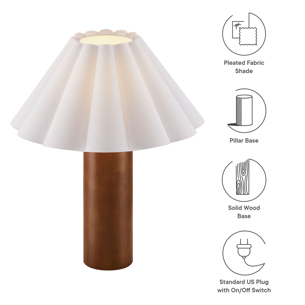 Flora Wood Table Lamp With Pleated Petal Shade - Walnut