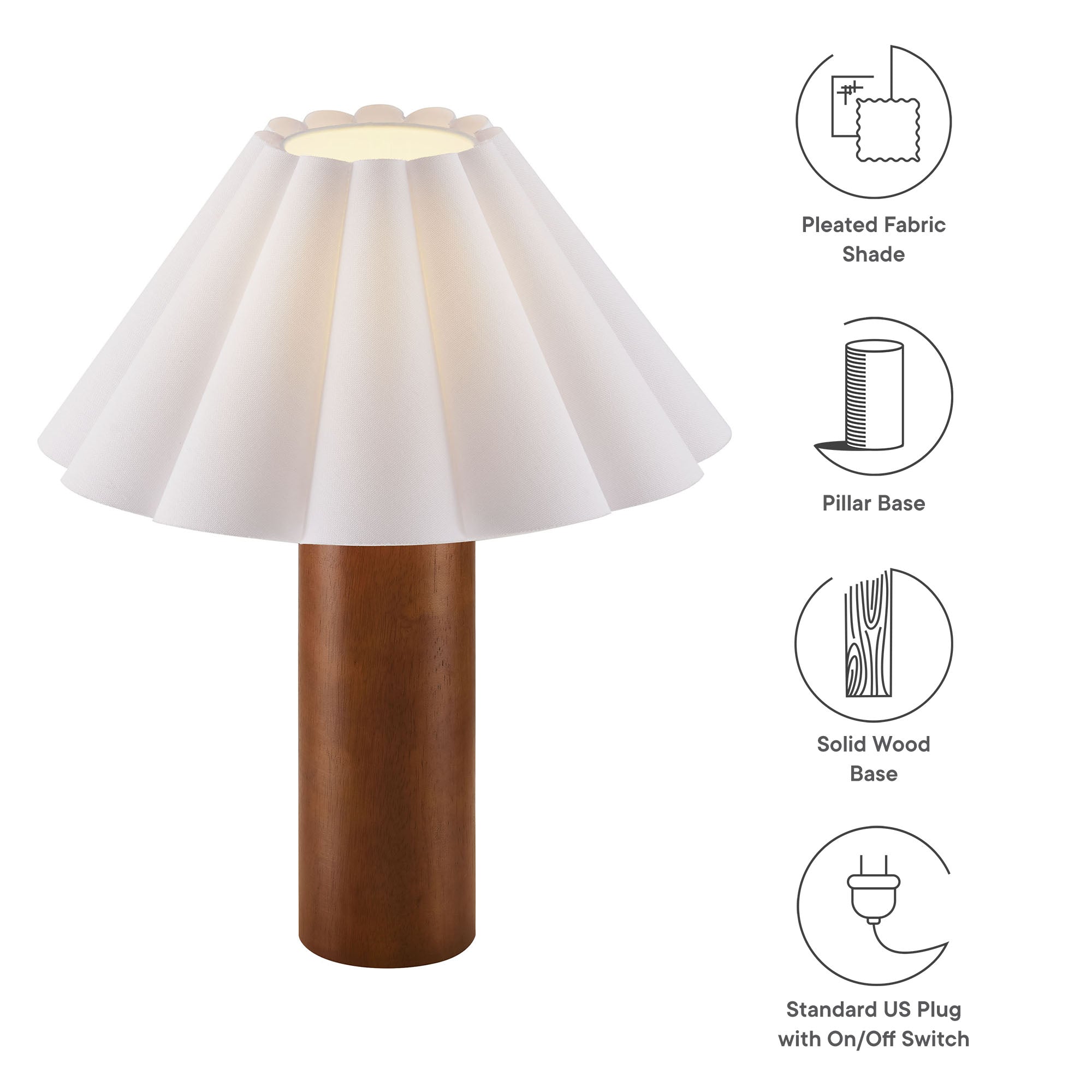 Flora Wood Table Lamp With Pleated Petal Shade - Walnut