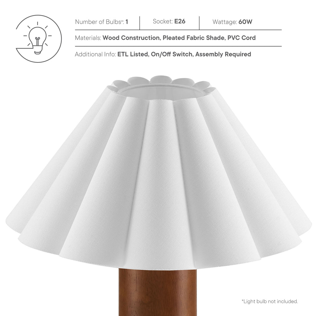 Flora Wood Table Lamp With Pleated Petal Shade - Walnut