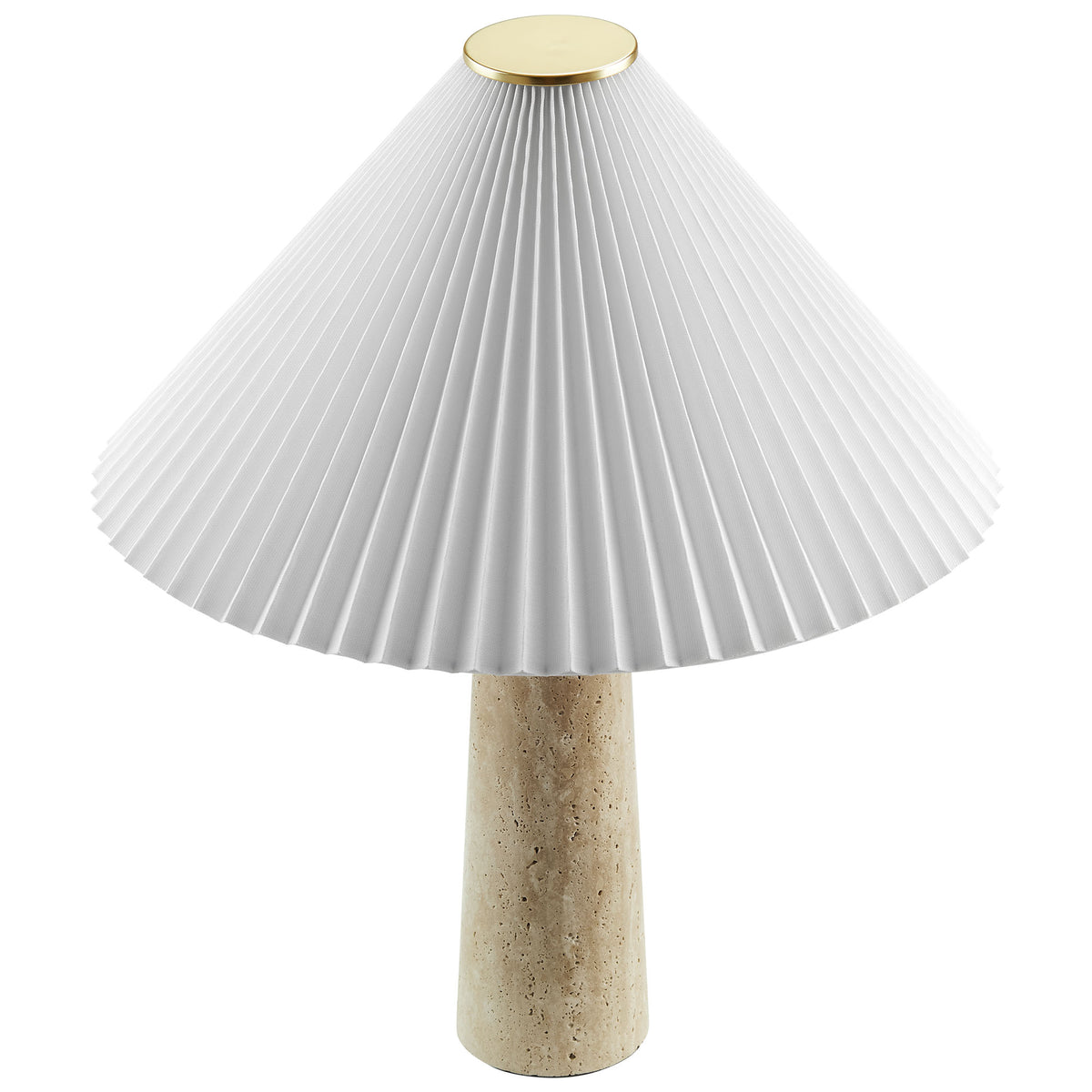 Cove Travertine Table Lamp With Pleated Shade