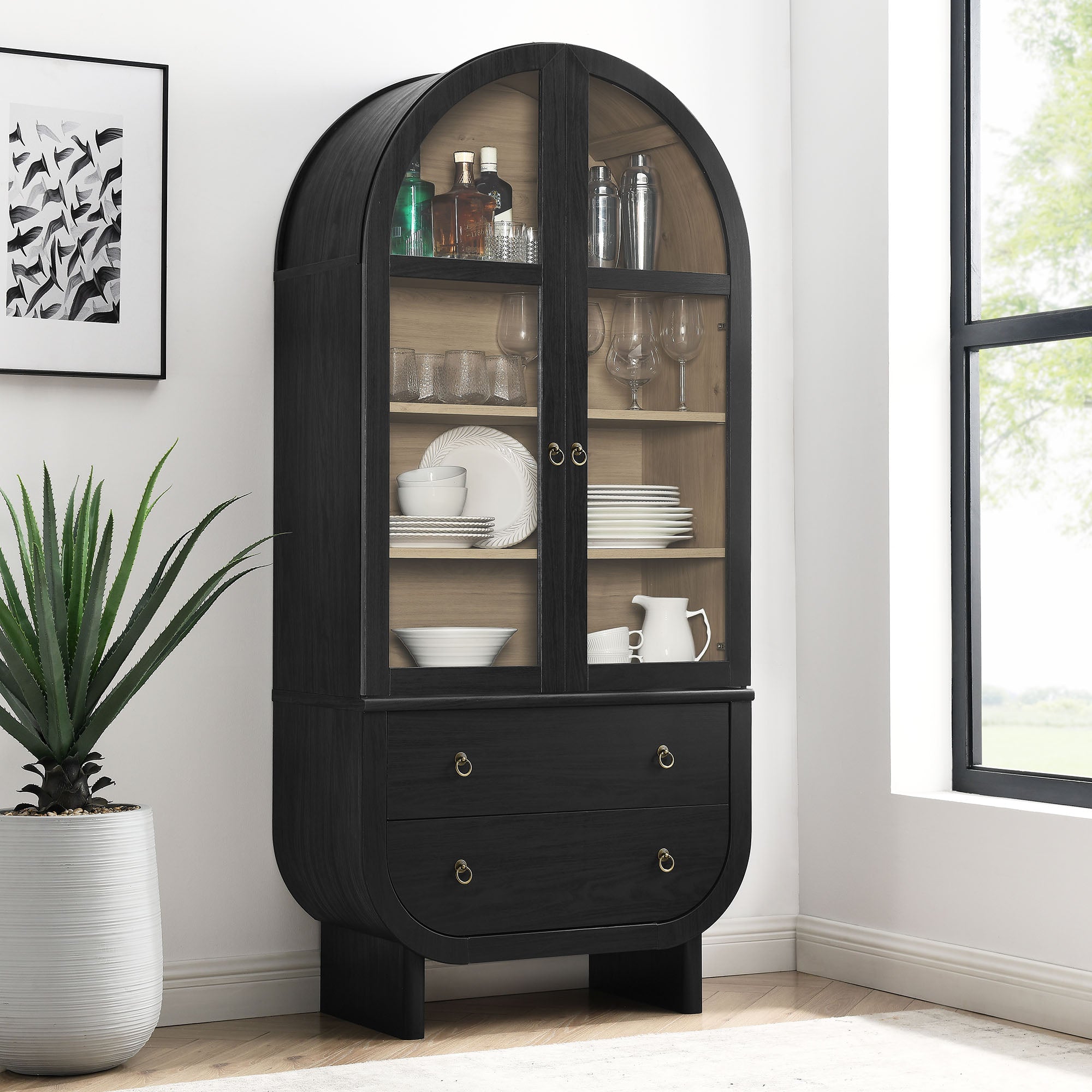 Nyx Arched Display Cabinet - Black Light Oak