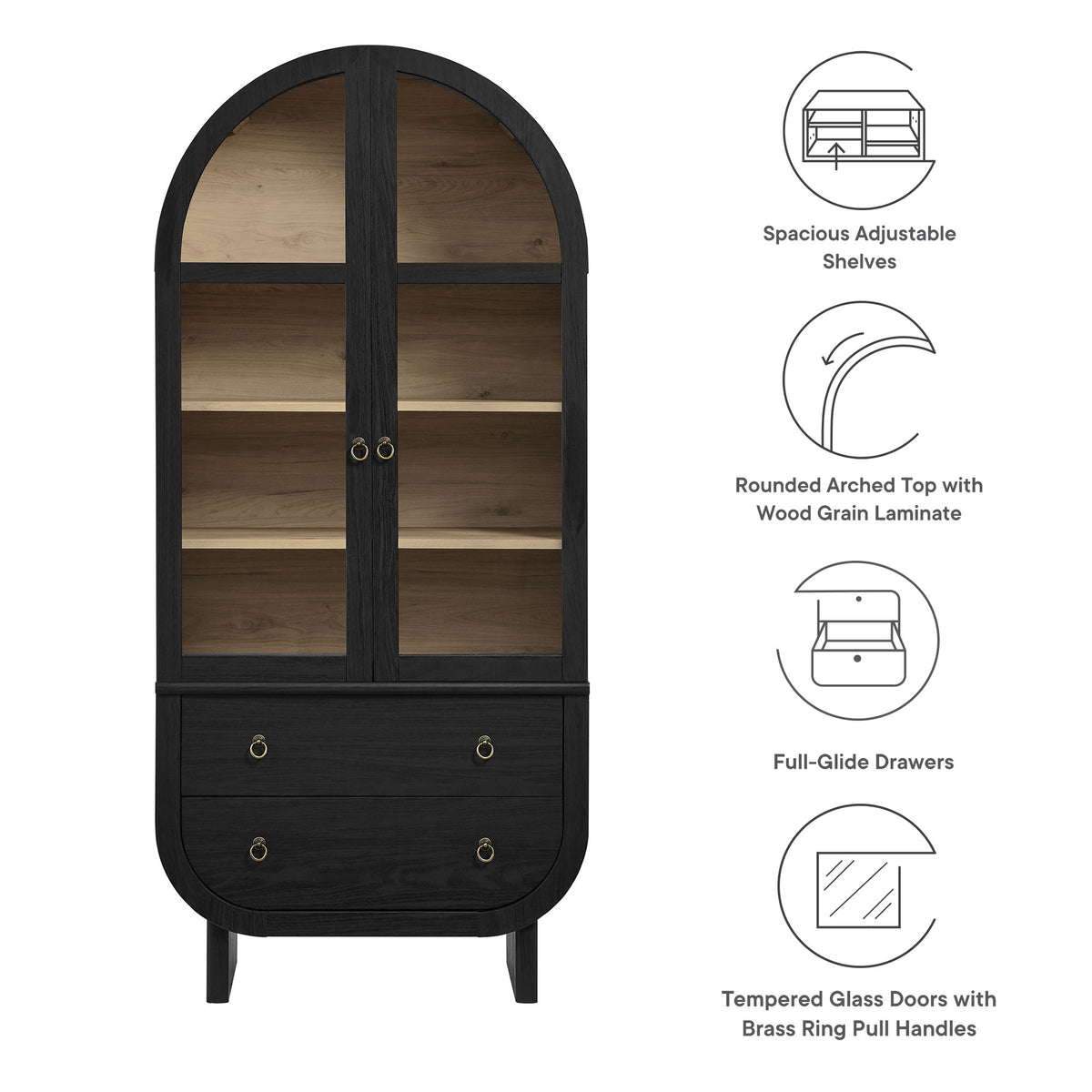 Nyx Arched Display Cabinet - Black Light Oak