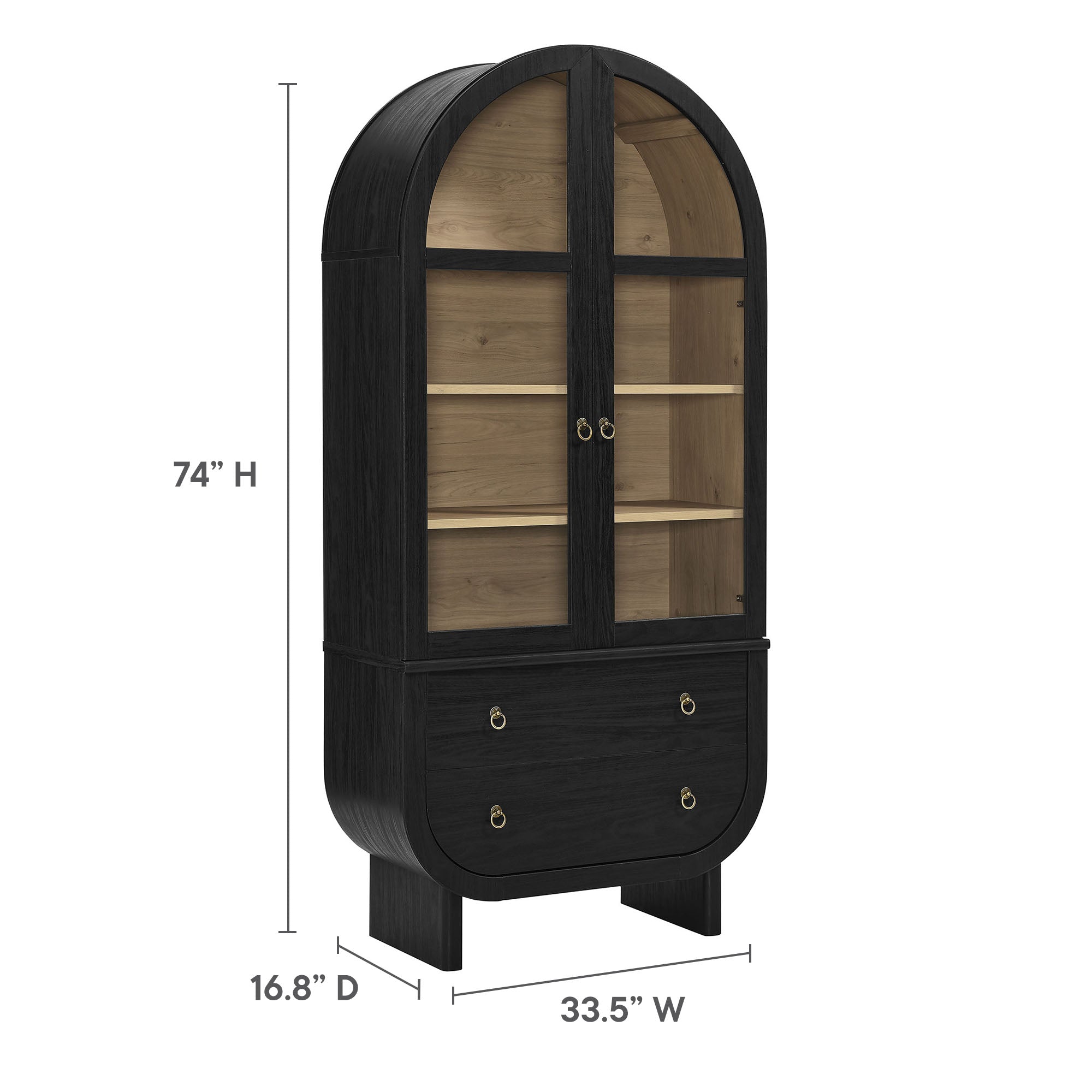 Nyx Arched Display Cabinet - Black Light Oak