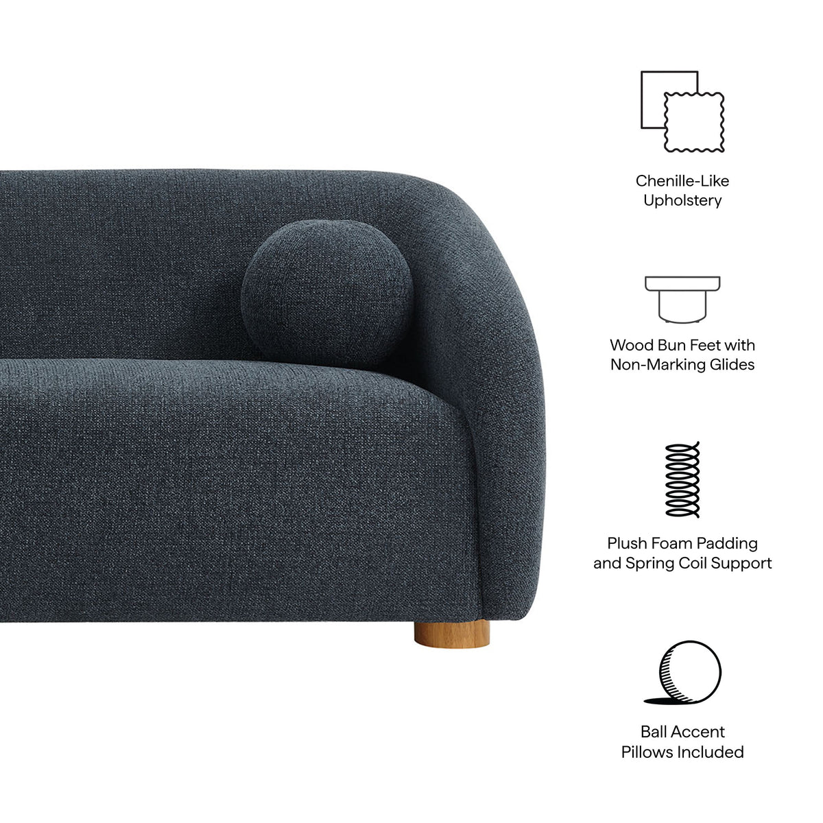 Holland 85" Chenille Fabric Sofa - Navy
