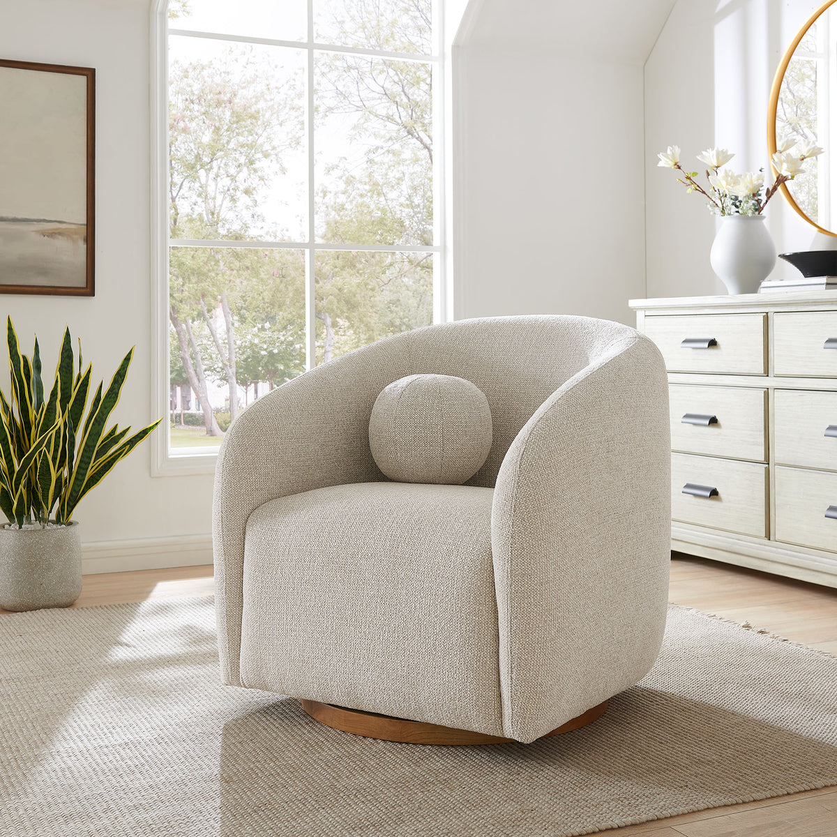Holland Swivel Chenille Fabric Armchair - Dove Gray