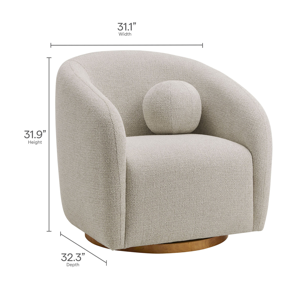 Holland Swivel Chenille Fabric Armchair - Dove Gray