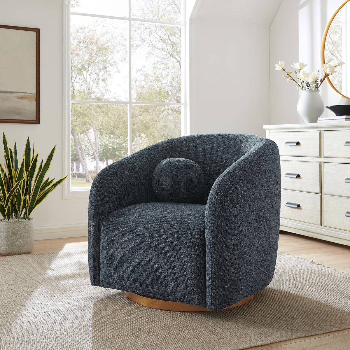Holland Swivel Chenille Fabric Armchair - Navy