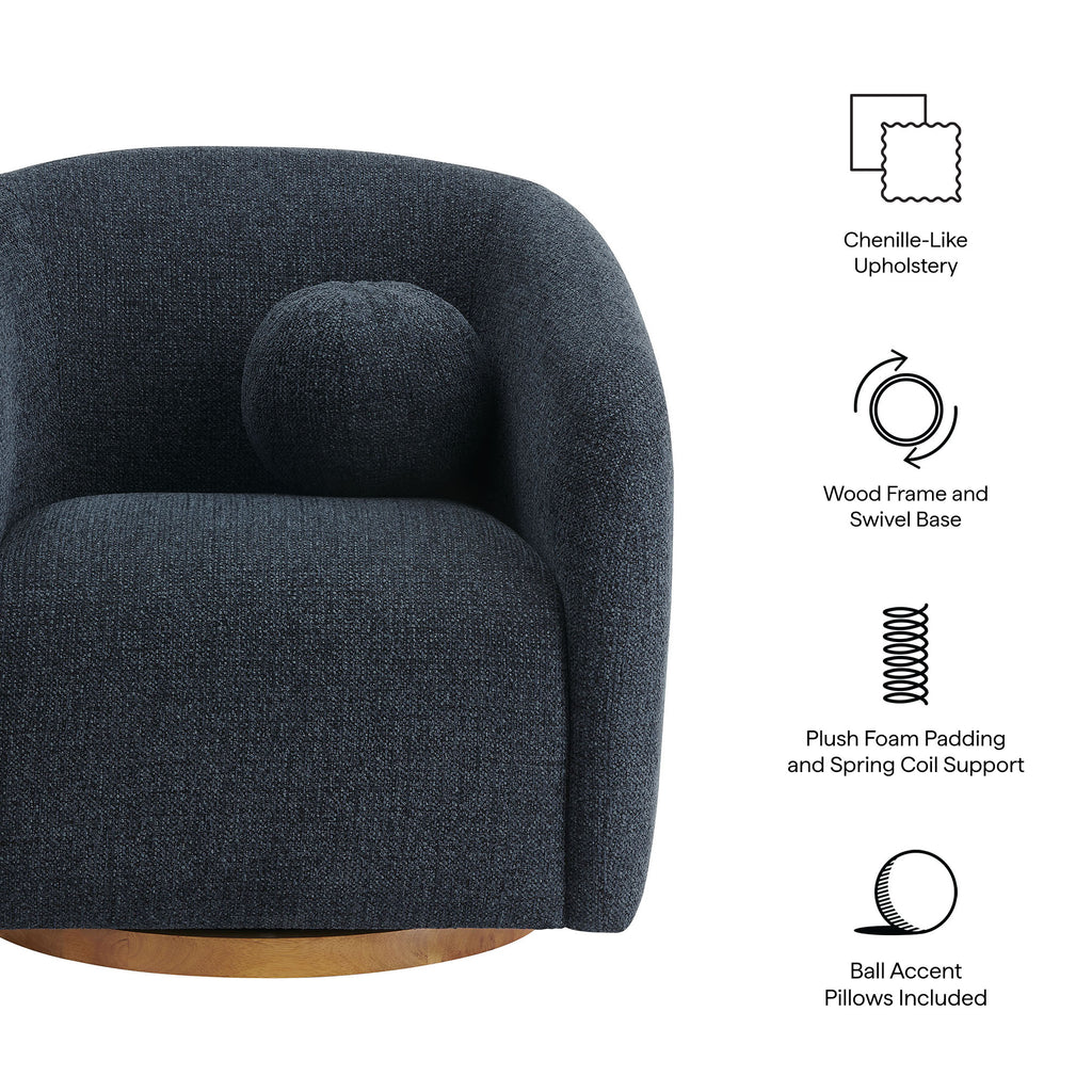Holland Swivel Chenille Fabric Armchair - Navy