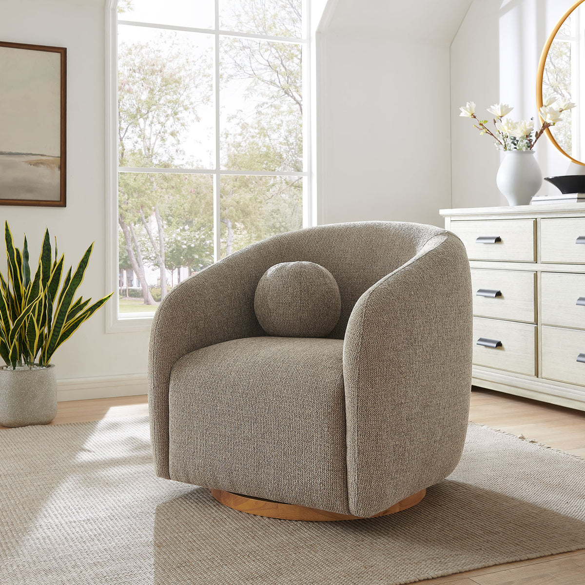 Holland Swivel Chenille Fabric Armchair - Taupe