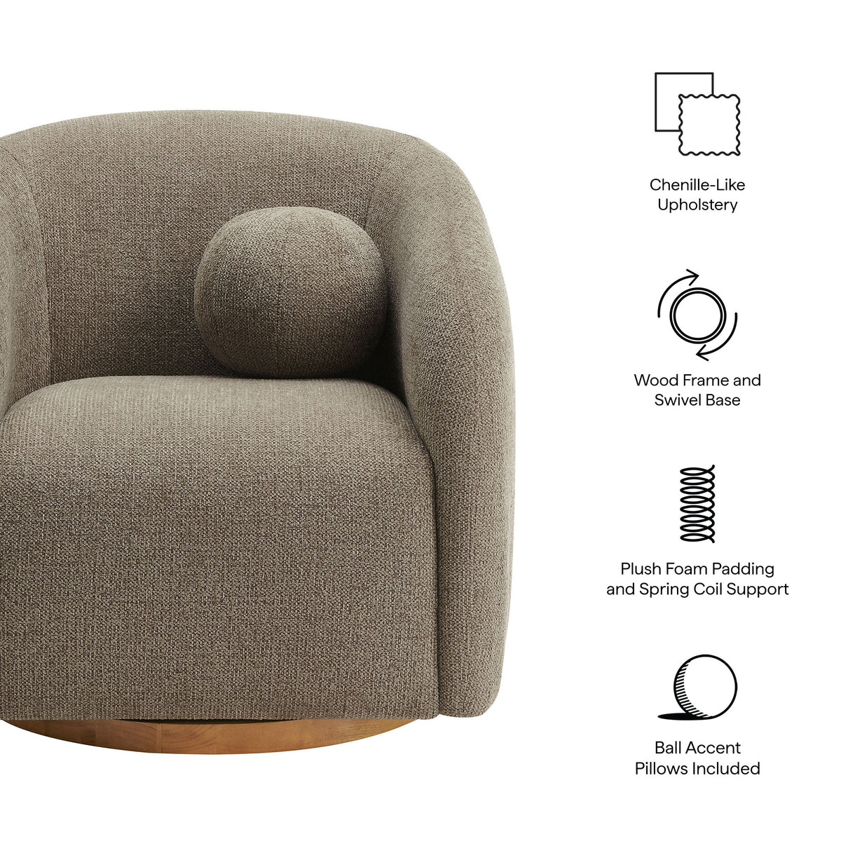 Holland Swivel Chenille Fabric Armchair - Taupe