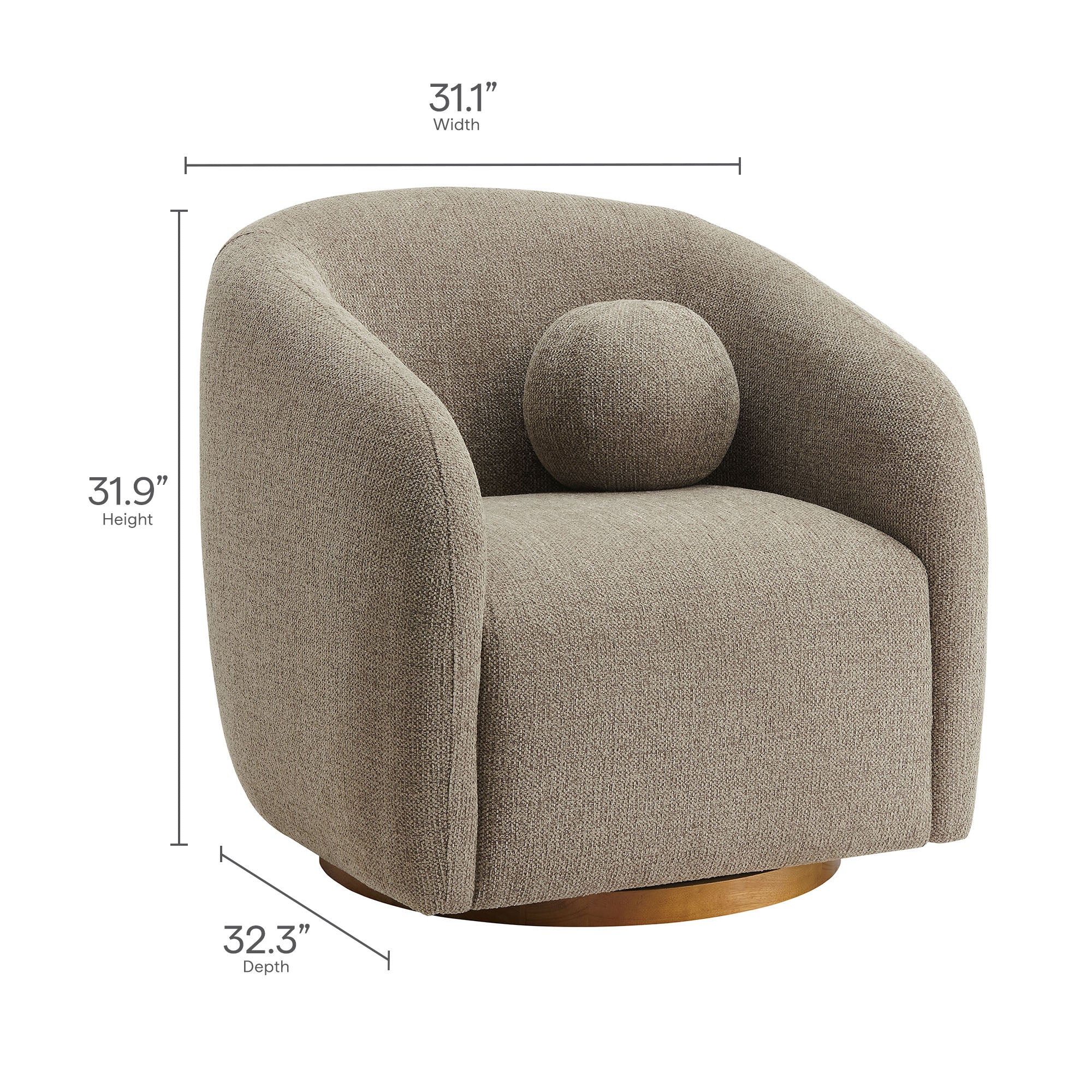 Holland Swivel Chenille Fabric Armchair - Taupe