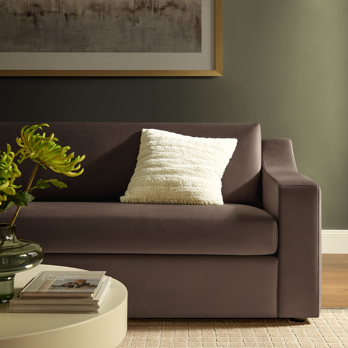 Liora Performance Velvet Sofa - Chocolate Brown