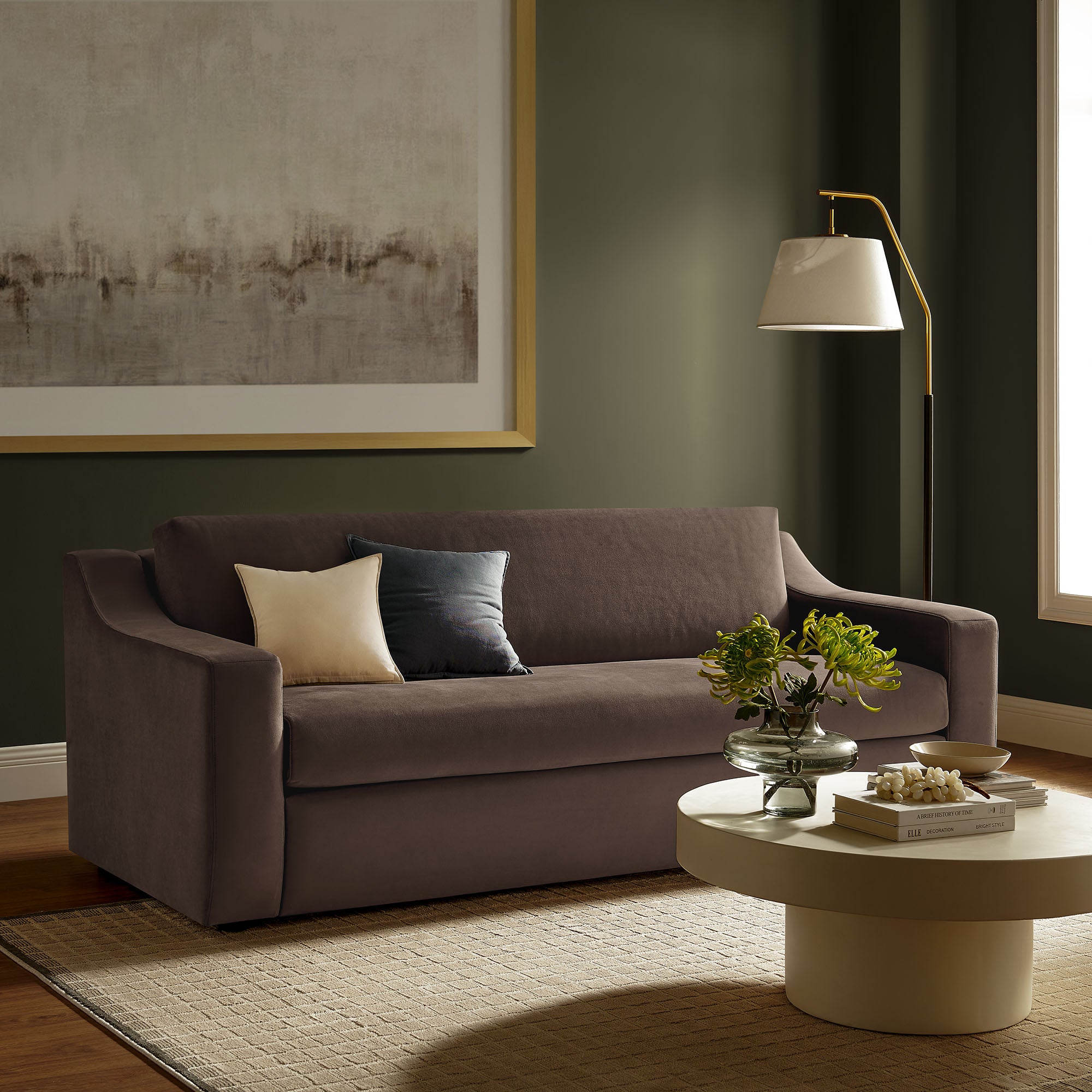 Liora Performance Velvet Sofa - Chocolate Brown