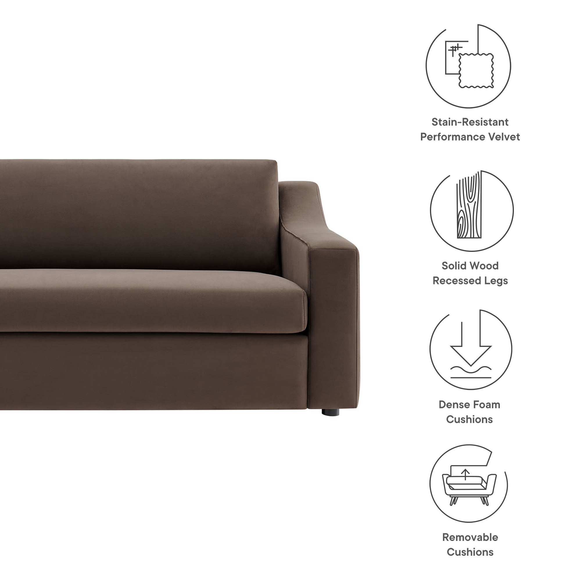 Liora Performance Velvet Sofa - Chocolate Brown