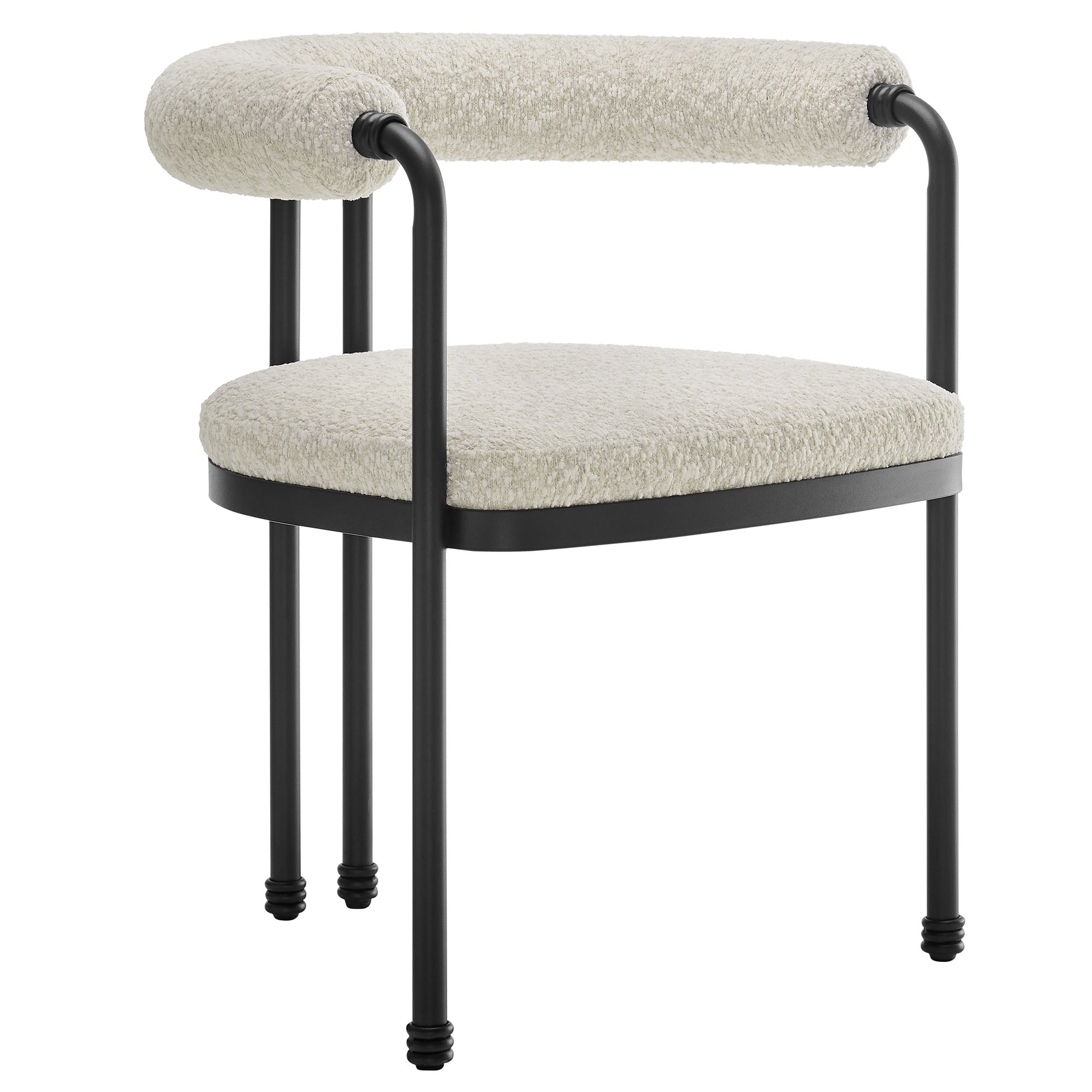 Turin Curved Back Boucle and Metal Dining Accent Chair - Black Pearl