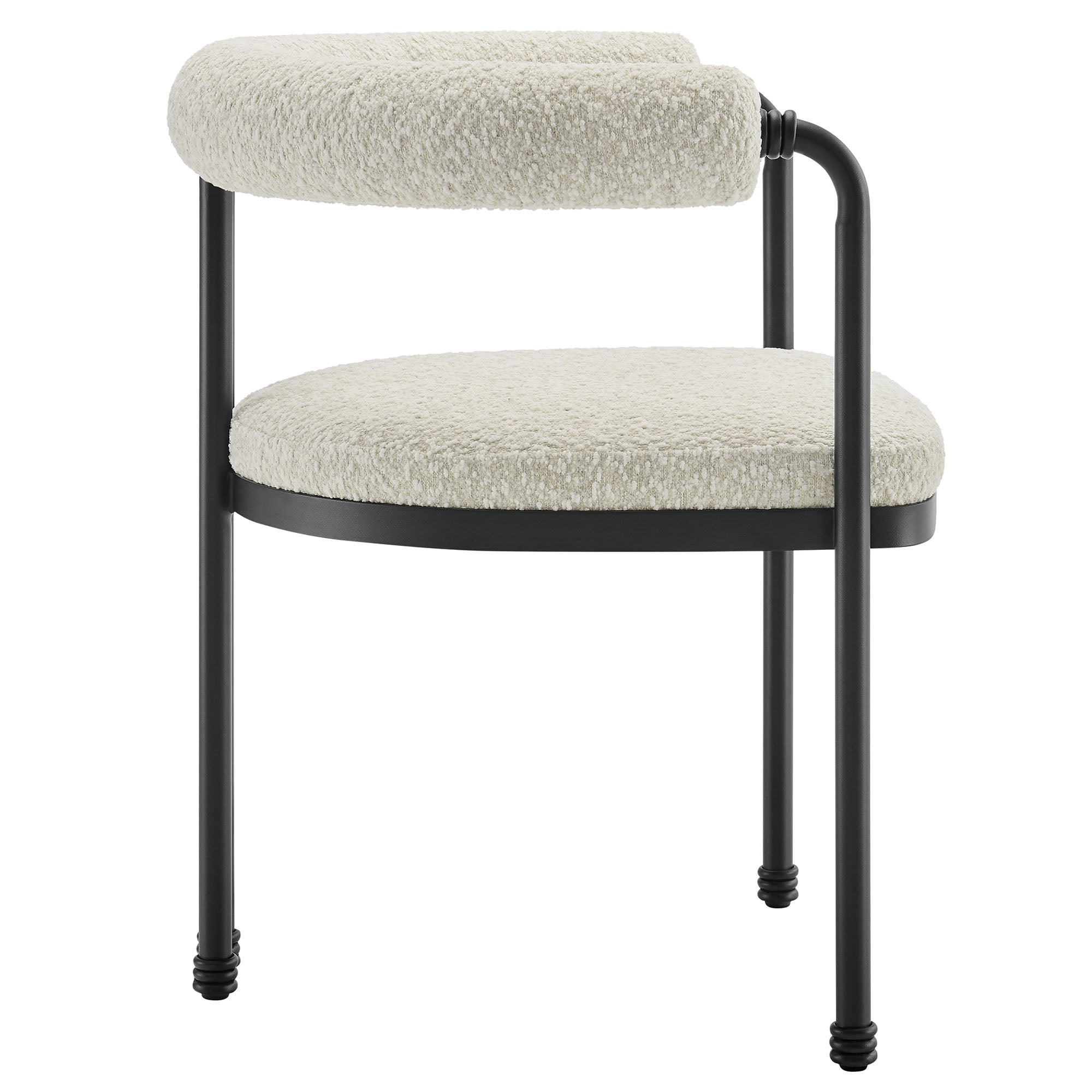 Turin Curved Back Boucle and Metal Dining Accent Chair - Black Pearl
