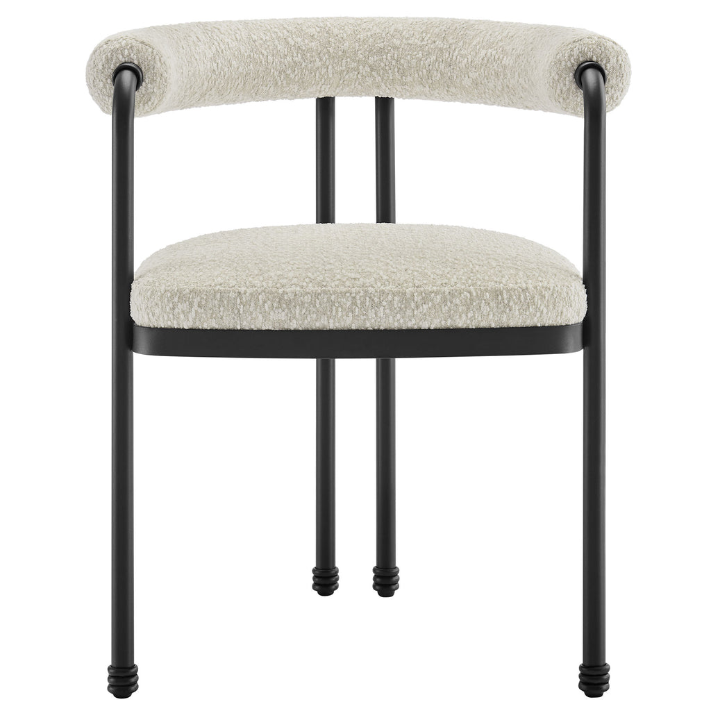 Turin Curved Back Boucle and Metal Dining Accent Chair - Black Pearl