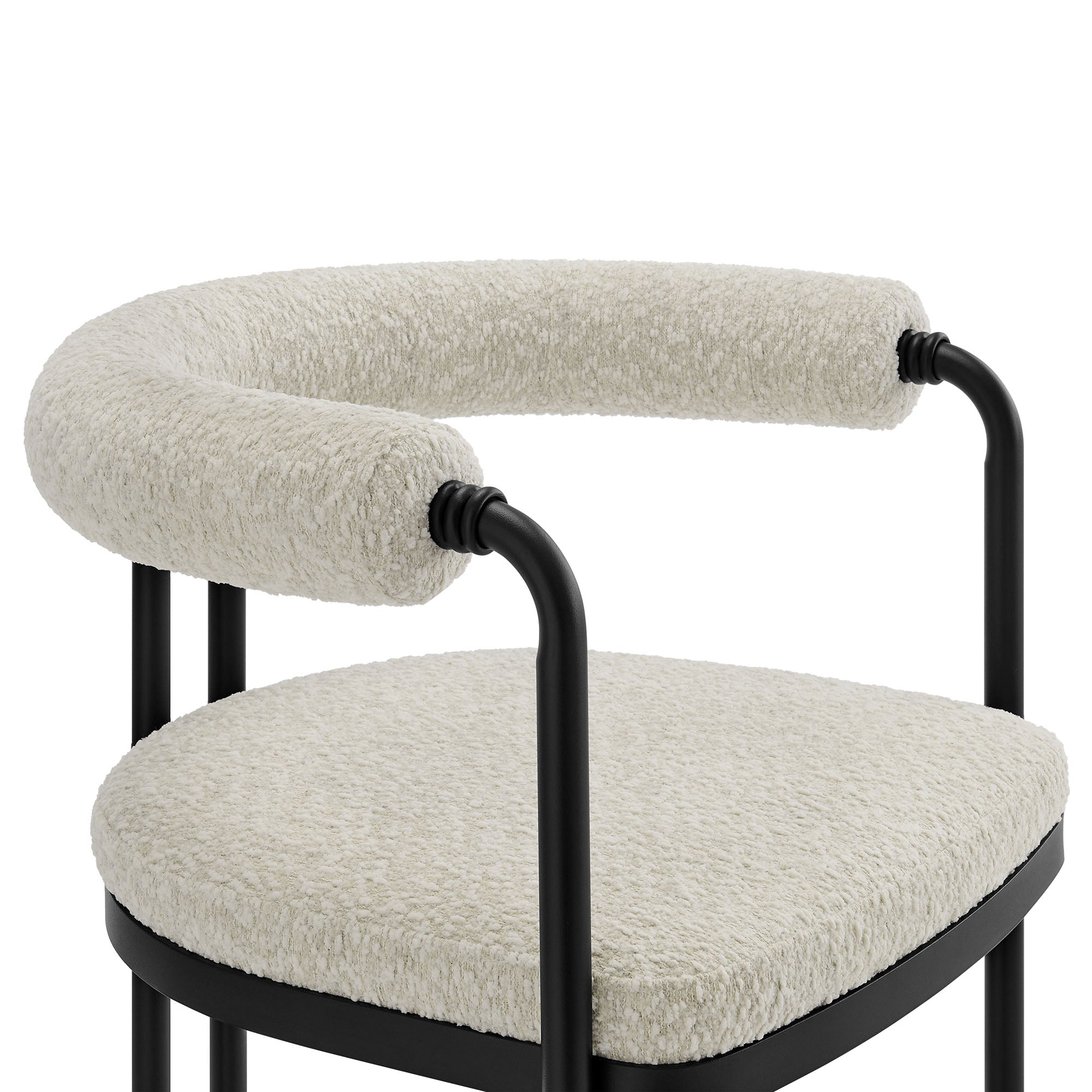 Turin Curved Back Boucle and Metal Dining Accent Chair - Black Pearl